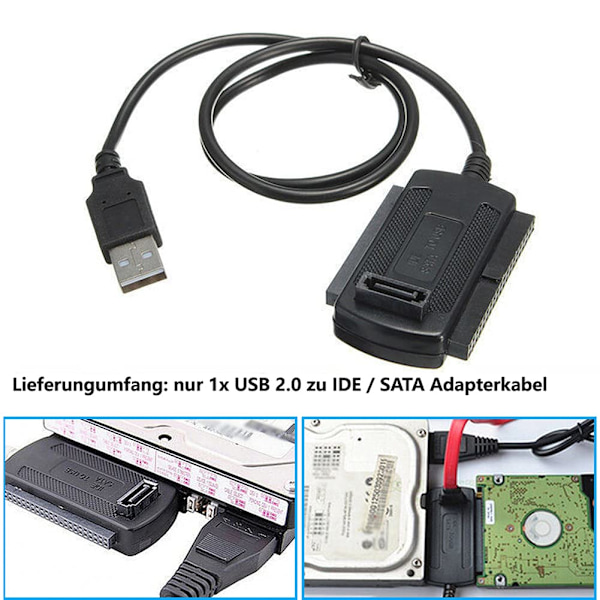 B95S Hårddiskadapter - USB 2.0 till IDE/SATA-omvandlarkabel för 2.5\" & 3.5\" HDD/SSD - Enkel överföring & Backup utan drivrutinsinstallation
