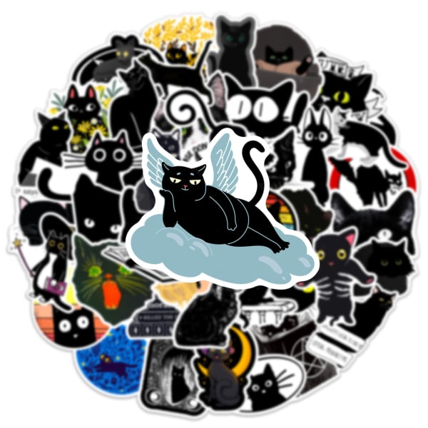 50 stk Black Cat Stickers for Phone Laptop Vannflaske Skateboard Bagasje Bil Bu