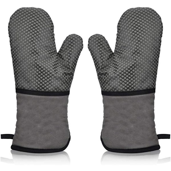 Ovn Anti Slip Silikon Dobbel Ovn Vott, Profesjonell Termisk Ovn Vott Varmebestandig Myk Lang Bomull Ovnshansker (Grå)