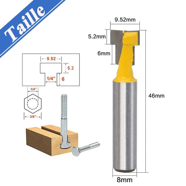 2PCS 8mm Skaft T-Spår Fräs Set Träskärning T-Spår Fräs