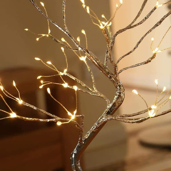 Belyst Björktree med Batteridrift, Timer, Varmvit LED, Konstgjord