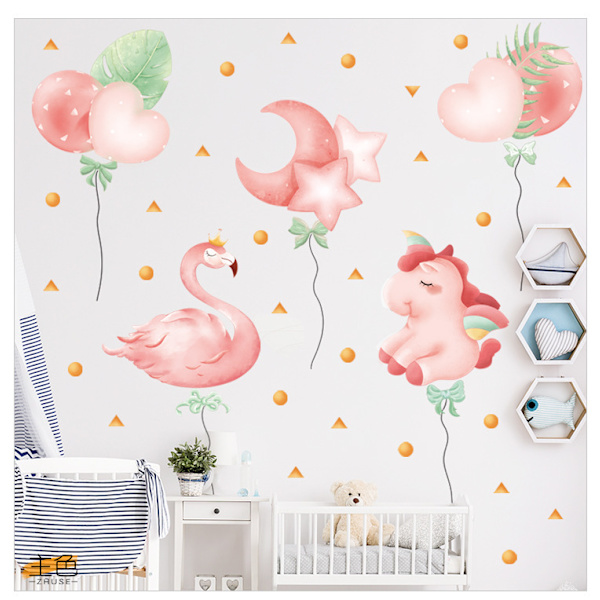 En uppsättning Flamingo Unicorn Ballonger Väggdekaler Väggstickers Vägg