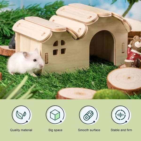Marsvinshus, Hamsterhus, Hamstergömställe, Hamsterlekstuga, Trähamsterhus, Litet Djurhus i Trä med Fönster, för Hamster, Chinchilla