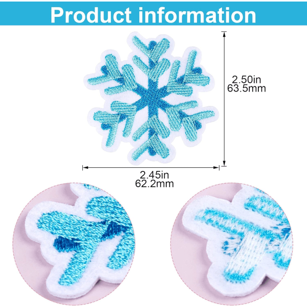 20 stk blå snøfnugg-lapper strykes på for klær, søte snøstrykejern på bro