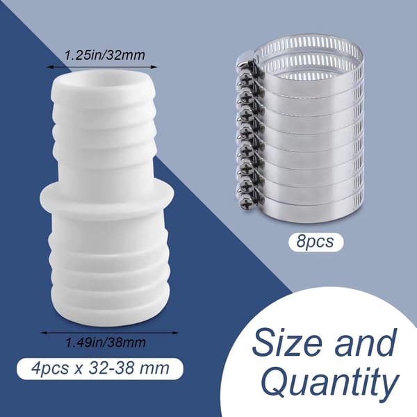 Poolslangskopplingar, 32 mm och 38 mm, Slangkoppling med klämmor, 32 mm till 38 mm Poolkopplingsadapter, Poolslangsadapter