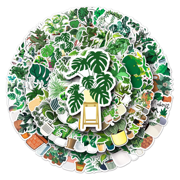 100 stk Søte vakre grønne planter Stickers Hydroflasks Vannflasker Bærbar telefon