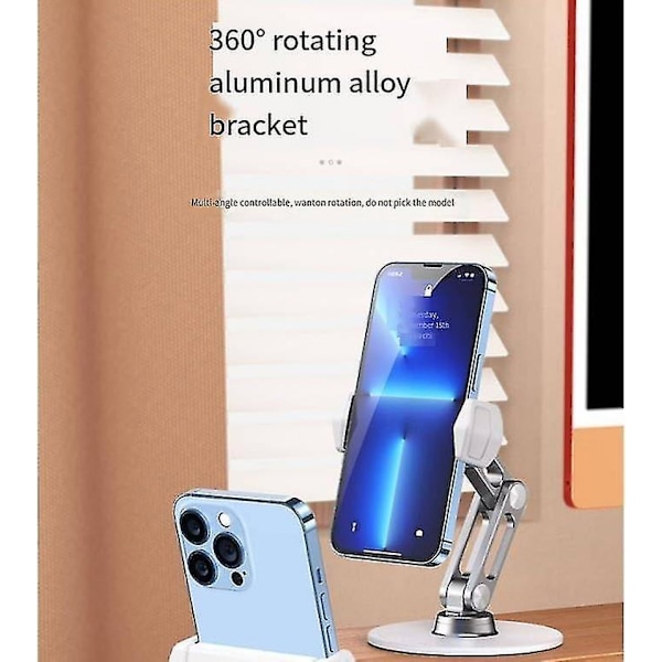Justerbar høyde sammenleggbar skrivebordsstativ for telefon, 360 graders roterende telefonstativ kompatibel med iPhone, Samsung og alle telefoner