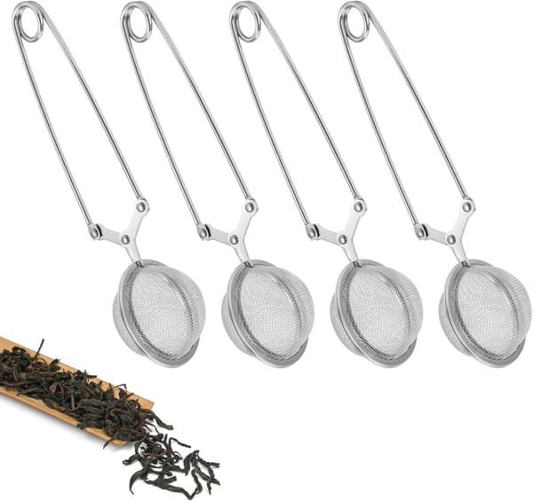 SET AV 4 rostfria te-tänger, Ø 4,5 cm, tefilter för löst te, f