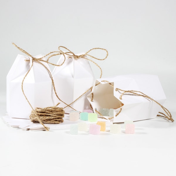 30 stycken DIY festpresentask, bröllopsgodiask, bröllopsfavörask, hexagonala kraftpappersgodiask för bröllop, födelsedagsfest (vit)