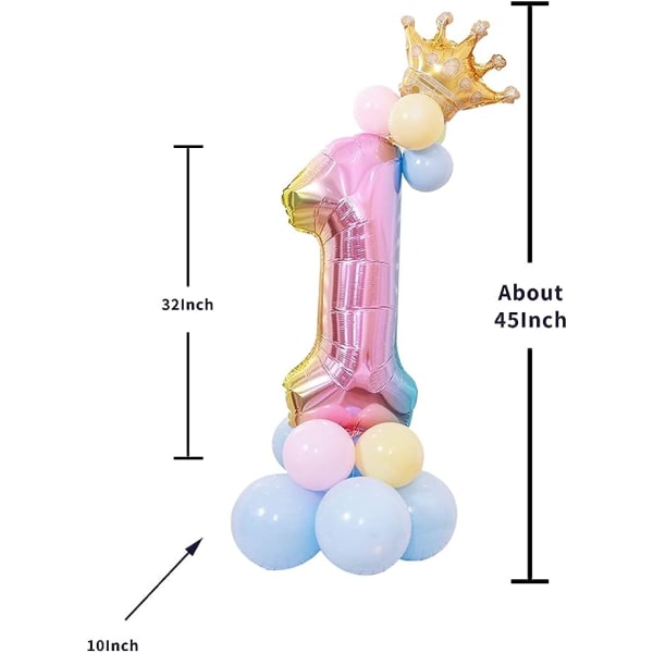 32\" Suurikokoinen sateenkaaren numero 1 ilmapallosetti Lasten 1 ilmapallo ensimmäisiin syntymäpäiväjuhliin Alumiinifoliopallosetti