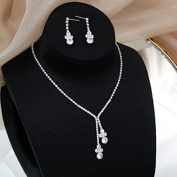 Brudkristall Halsband Örhängen Set Bröllop Smyckeset R