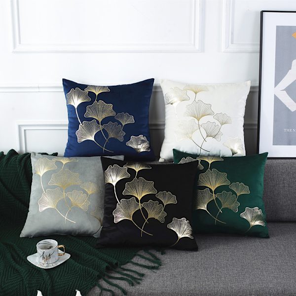 Set med 5 kuddfodral 45x45cm Ginkgo bladmönster Dekorativ C