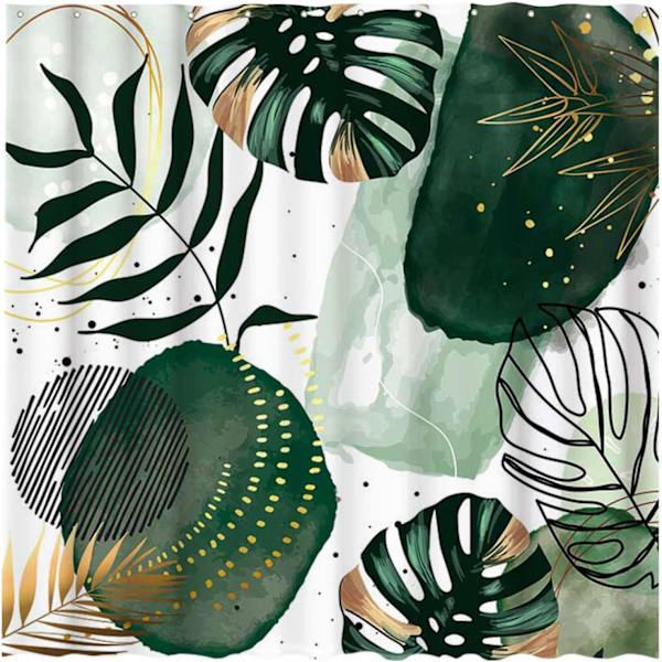 Funnytree Grön Chic Abstrakt Duschdraperi Set med Krokar Boho