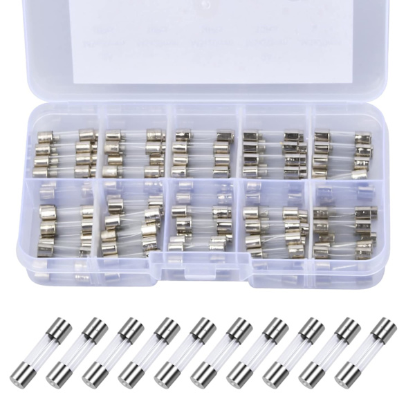 100 stk Hurtigblæsende Glassikringer, 5 x 20mm 250V Glasssikringssortiment 0,2A, 0,5A, 1A, 2A, 3A, 5A, 8A, 10A, 15A, 20A, Hurtigblæsende Glasssikringer til Hjemmeapparater