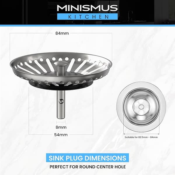 Diskho Avloppssil 84mm - Universal Rostfri Stålsil, Pop-Up Korgpropp, 32mm Stift - Diskmaskinsäker, Ingen Täppning & Inget Överflöde