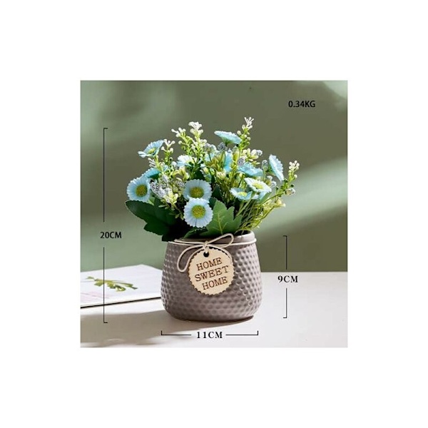 Konstgjorda falska blommor, konstgjord växt inomhus liten, konstgjord växt inomhus utomhus, falsk växtdekoration för hem vardagsrum kök sovrum, tusensköna (grå)