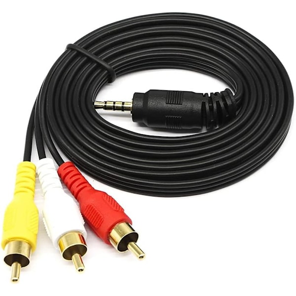 3,5 mm til 3 RCA AV videokabel videokamera til MP3/PC, stereo lyd 3,5 mm til 3 RCA han til RCA video han aux kabel 1,5 m ledning (1,5 m 3RCA)