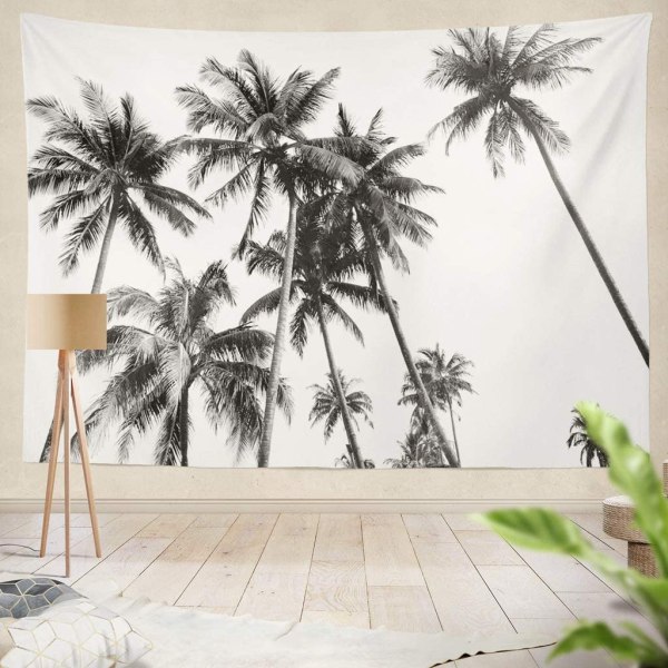 Beach Nature Vintage Palm Tree Art Svart Vit - Väggtapet -
