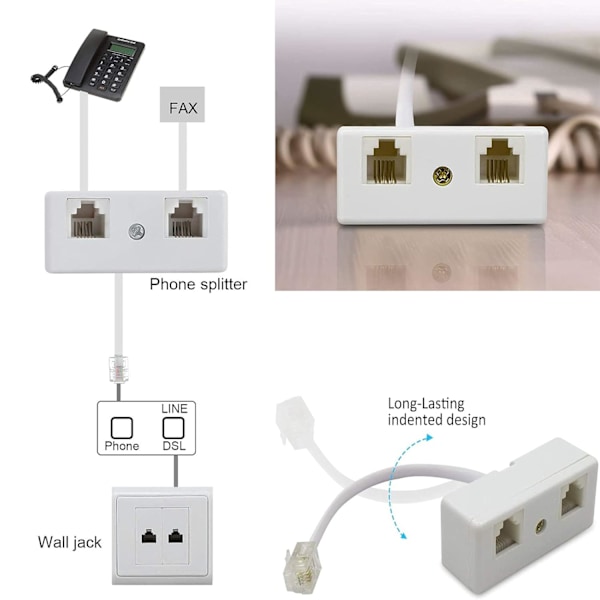 Kappaleita Kiinteä Puhelinkaapeli Rj11-kaapeli, Rj11 6P4C -kaapeli, Rj11-sovitin, 2-osainen 8P4C/Rj45 Uros Rj11, Puhelinjakaja-sovitin Rj11 Uros Kaksois-Rj