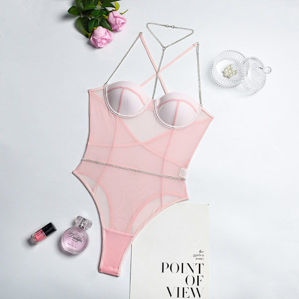 Gennemsigtig badedragt i ét stykke med højt snit, mikro-monokini, bikini, minimesh, transparent badedragt L