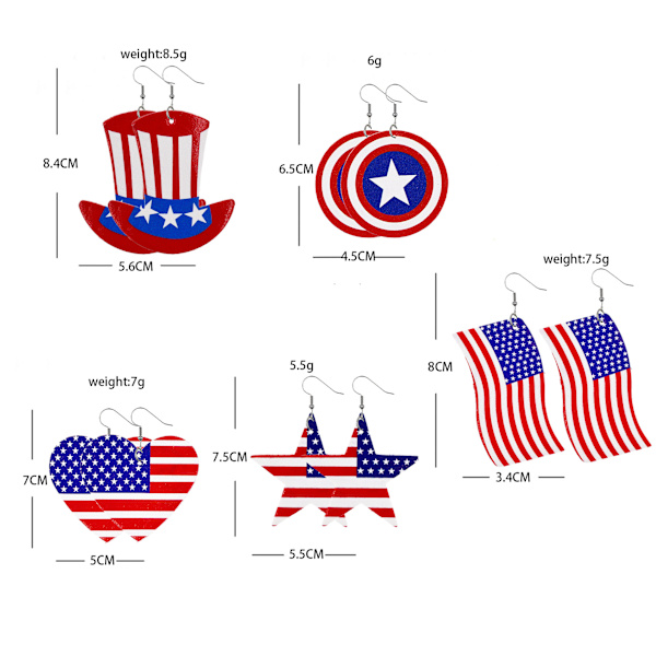 20PACK-Amerikanske flag øreringe til kvinder læder øreringe til kvinder