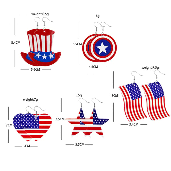 20PACK-Amerikanske flagg øredobber for kvinner Lær øredobber for kvinner