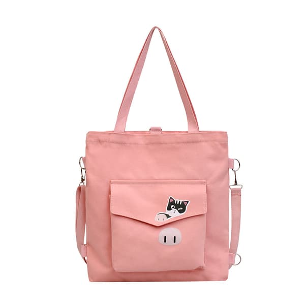 Medium bomullslerret tote handlepose for dagligvarer, arbeid, studier, skulderpose, 1 stk. - rosa