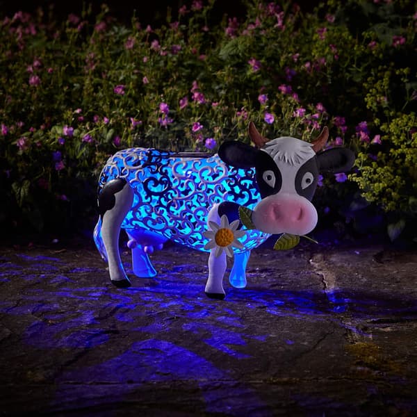 Smart Solar Grazing Cow Metal Silhouette
