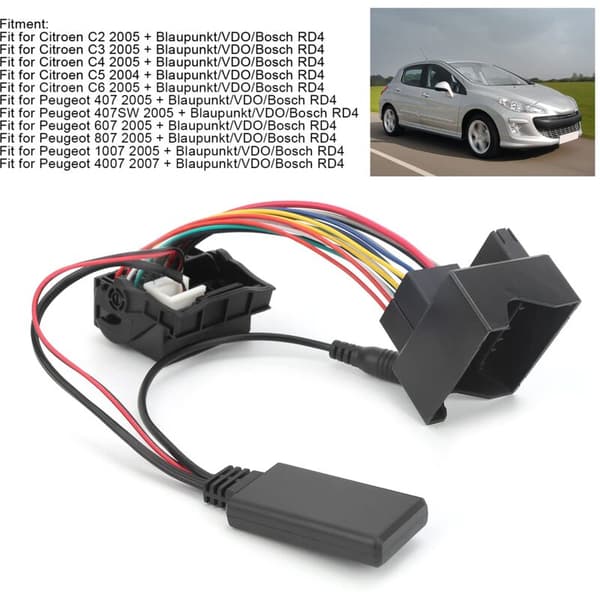 Bluetooth 5.0 AUX-IN Audio Adapter Kabel til Citroen C2/ C3/ C4/ C5/ C6 Bil med Mikrofon