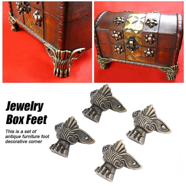 Antik Trä Box Fötter Set 4st Hörn Skydd för Smycken Presentaskar
