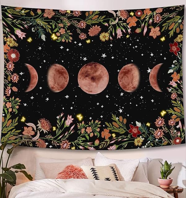 Moonlight Garden Gobelin, Månefaser omgitt av planter og blomster Bl