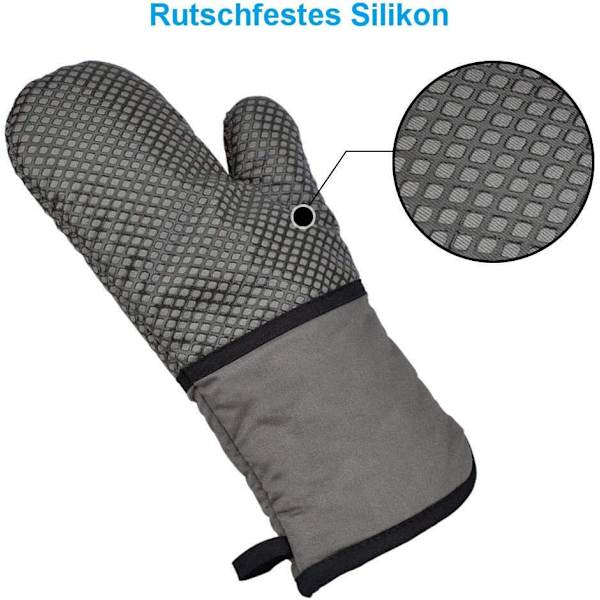 Ovn Anti Slip Silikon Dobbel Ovn Vott, Profesjonell Termisk Ovn Vott Varmebestandig Myk Lang Bomull Ovnshansker (Grå)