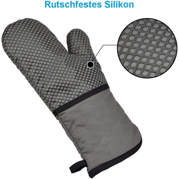 Ugn Anti Slip Silikon Dubbel Ugnsvante, Professionell Termisk Ugnsvante Värmebeständig Mjuk Lång Bomulls Ugnshandskar (Grå)