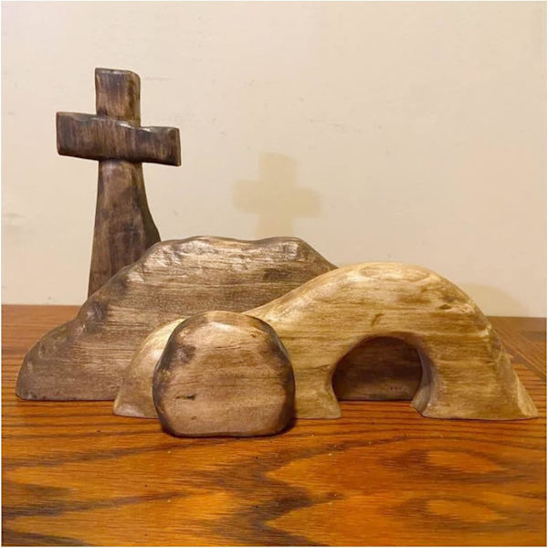 Den tomme graven påskenscene og korsdekorasjon, Jesus grav øst