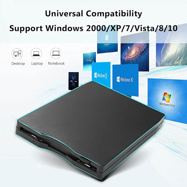 USB 2.0 Ulkoinen Levykeasema FDD Yhteensopiva Windows 98SE/ME/2000/XP/WIN7/VISTA/Mac/OS8.6 (Musta)