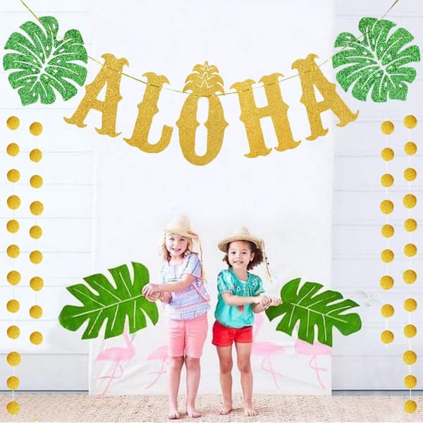 Hawaii Aloha Party Dekorasjon Stor Gull Glitrende Aloha Banner for L