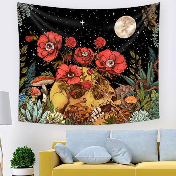 Kraniet Blomster Gobelin, Trippy Svampe Skelet Goth Have Æstetik