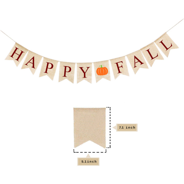 Happy Fall Græskar Burlap Banner Høst Hjemmeindretning Vimpel Flag