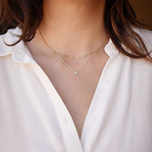 Diamanthalsband för kvinnor, delikat guldkedja 14k guldpläterad lång lariat ne