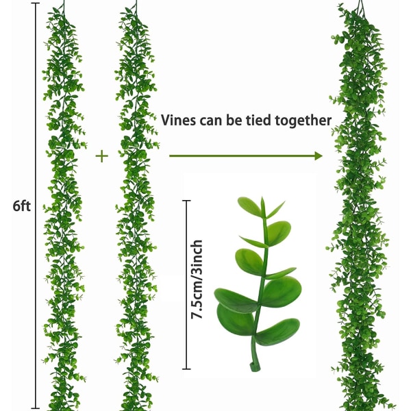 Konstgrankrans av eukalyptus, konstgjorda vinrankor hängande eukalyptus
