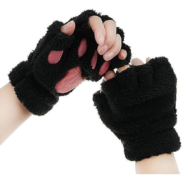Katteklo Bjørn Pote Fingerless Vinter Plys Handsker 1*Par