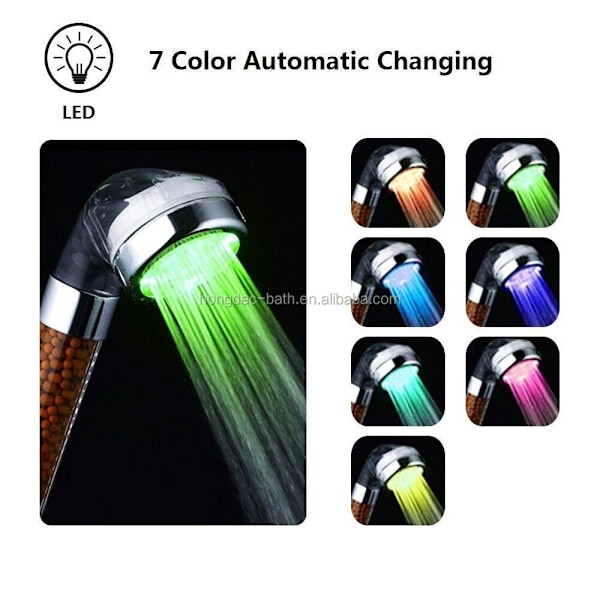 Dusjhode, 7 farger skiftende LED, baderomsspa LED dusjhode