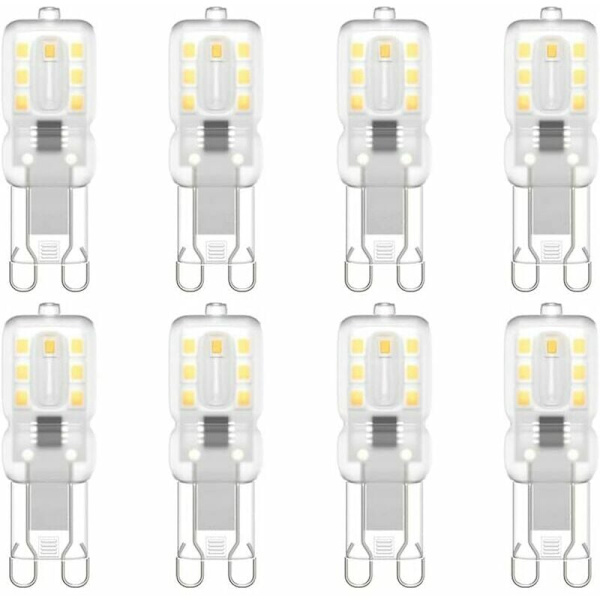 Set med 8 G9 LED-lampor, G9 LED 220V Naturligt vitt 5500K 3W halogen