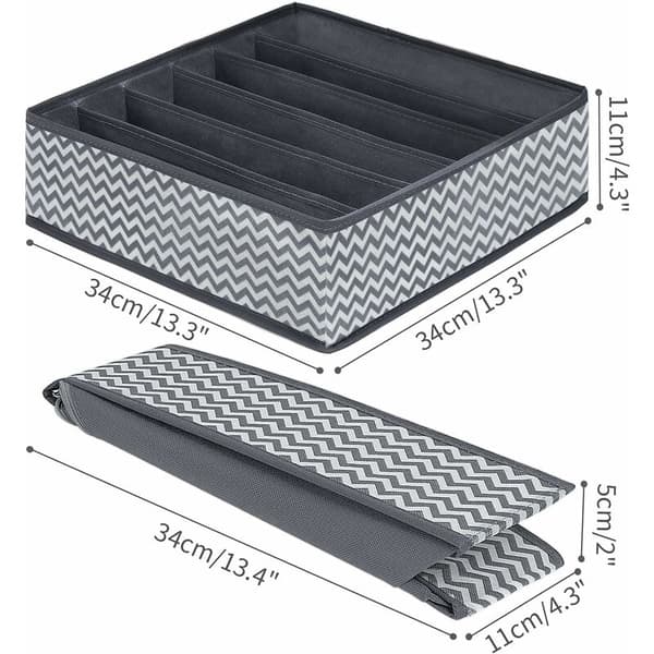 Underwear Storage, Set of 2 6 Compartment Foldable Drawer Organizer Box, Wavy Texture Nonwoven Drawer Storage Box Underwear Organizer, Wave Pattern