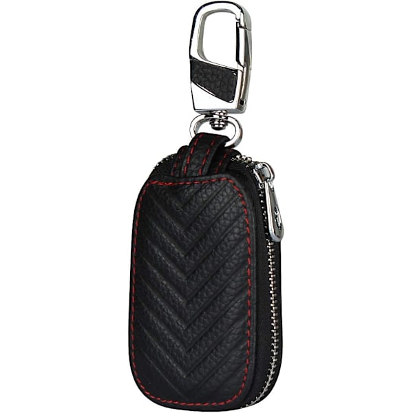 Auton avaimen nahkainen kotelo, kannettava avaimenperän nahkainen kotelo ja minikolikkotasku, metallikoukku ja vetoketju, auton avaimen suojakotelo - Musta（14*5.5cm）