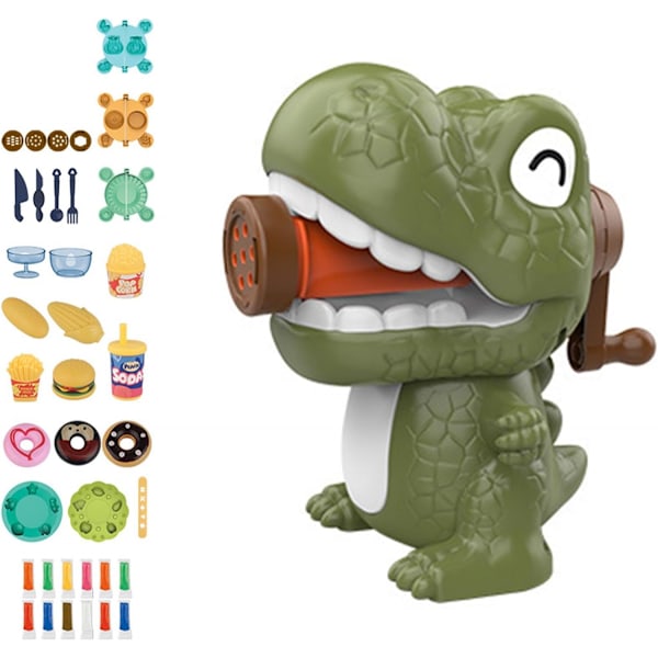 Dinosaurieformad lekdegssats för att göra nudlar Leksak Nudelmaskin Leksak Cartoon Leksak Färgad lera Kökskreationer Set för fantasifull lek Hand-öga
