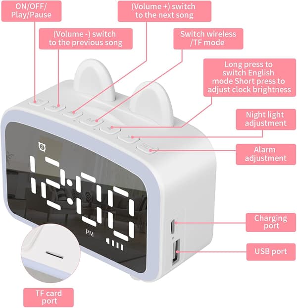 Digital väckarklocka, LED-väckarklocka med spegel (vit)