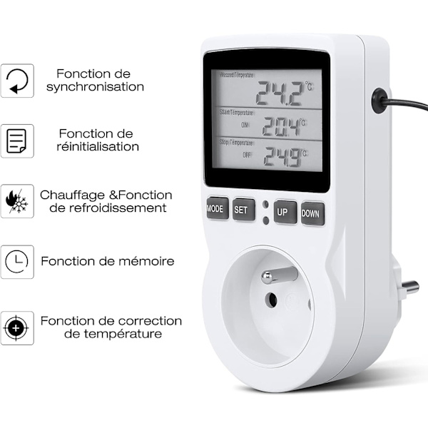 Termostat Stik, Digital Temperaturregulator, Digital Programmerbar Stik med Probe, Programmerbar Digital Timer, Varme Termostat Stik til Drivhus, Akvarium