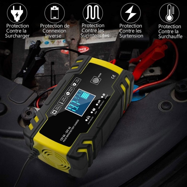 8a 12v/24v intelligent bilbatterilader med LCD-berøringsskjerm (6ah-150ah)
