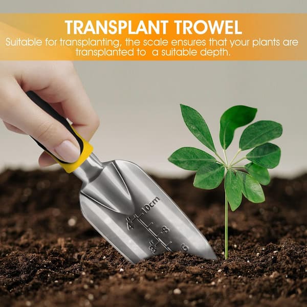 3-delt, robust aluminium haveudstyr, inklusive håndskovl, plante